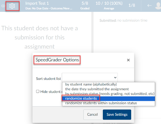 SpeedGrader improvements include randomizing the order of students when grading and adding media comments using Studio.